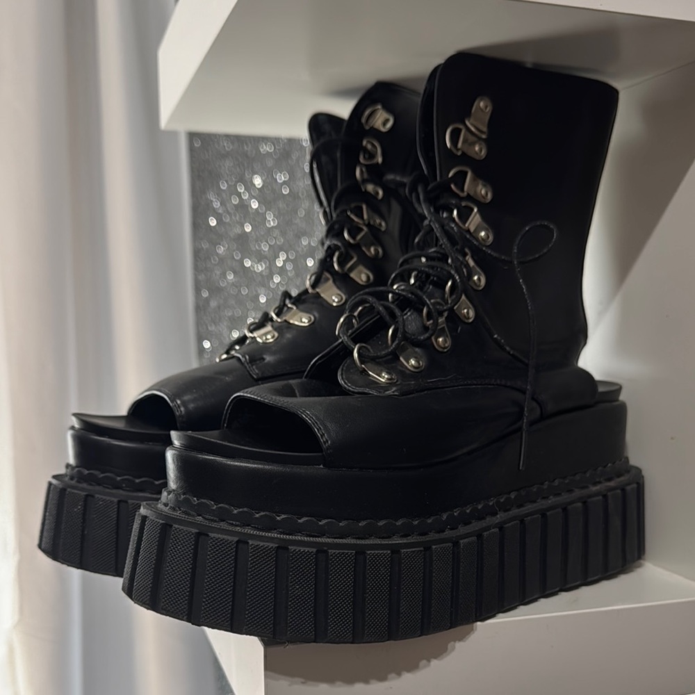 Dolls Kill Black Lace-Up Platform Boots